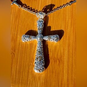 Intricate Silver Cross Pendant Necklace